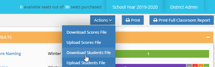 Select Actions, then Download Students File