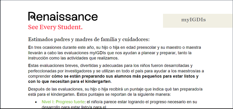 Spanish letter to Parents/Caregivers